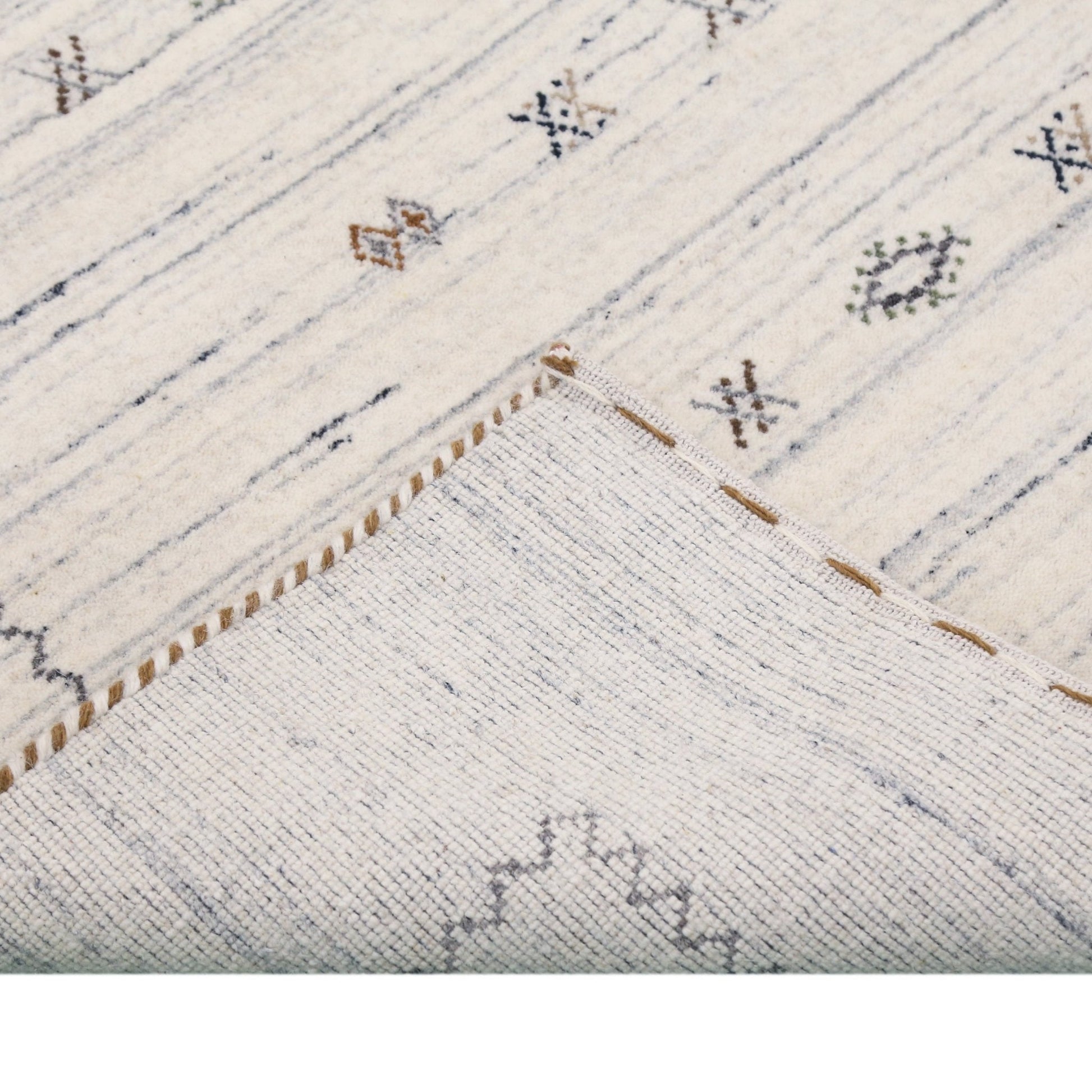 Ivory Modern Tribals Design Hand Loomed Wool Area Rug.