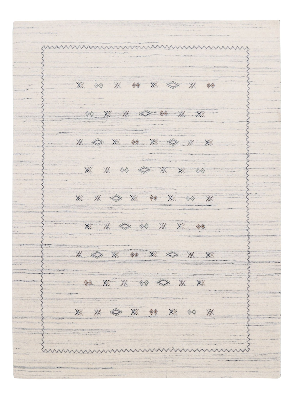 Ivory Modern Tribals Design Hand Loomed Wool Area Rug.