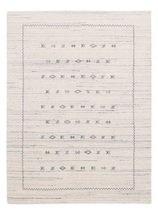 Ivory Modern Tribals Design Hand Loomed Wool Area Rug.