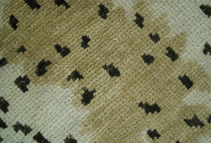 Ivory, Olive and Charcoal Leopard Design Hand Knotted Multi Size wool area rug.