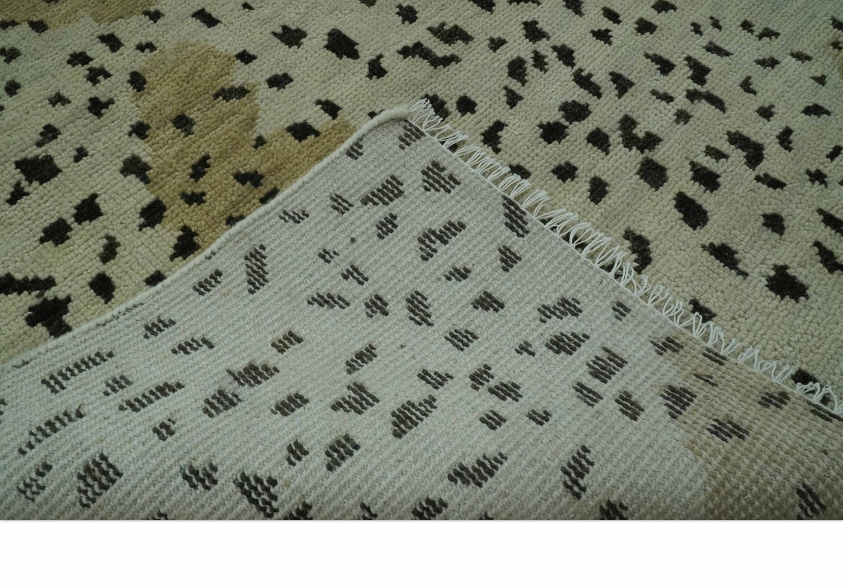Ivory, Olive and Charcoal Leopard Design Hand Knotted Multi Size wool area rug.