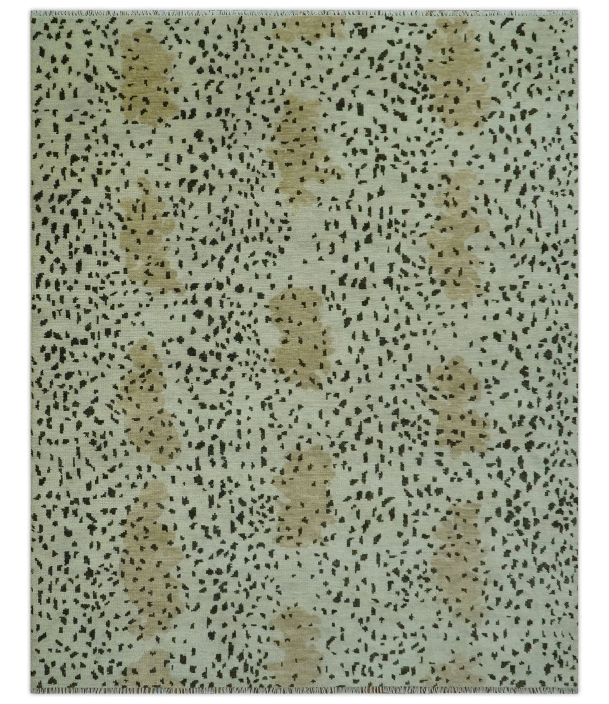 Ivory, Olive and Charcoal Leopard Design Hand Knotted Multi Size wool area rug.