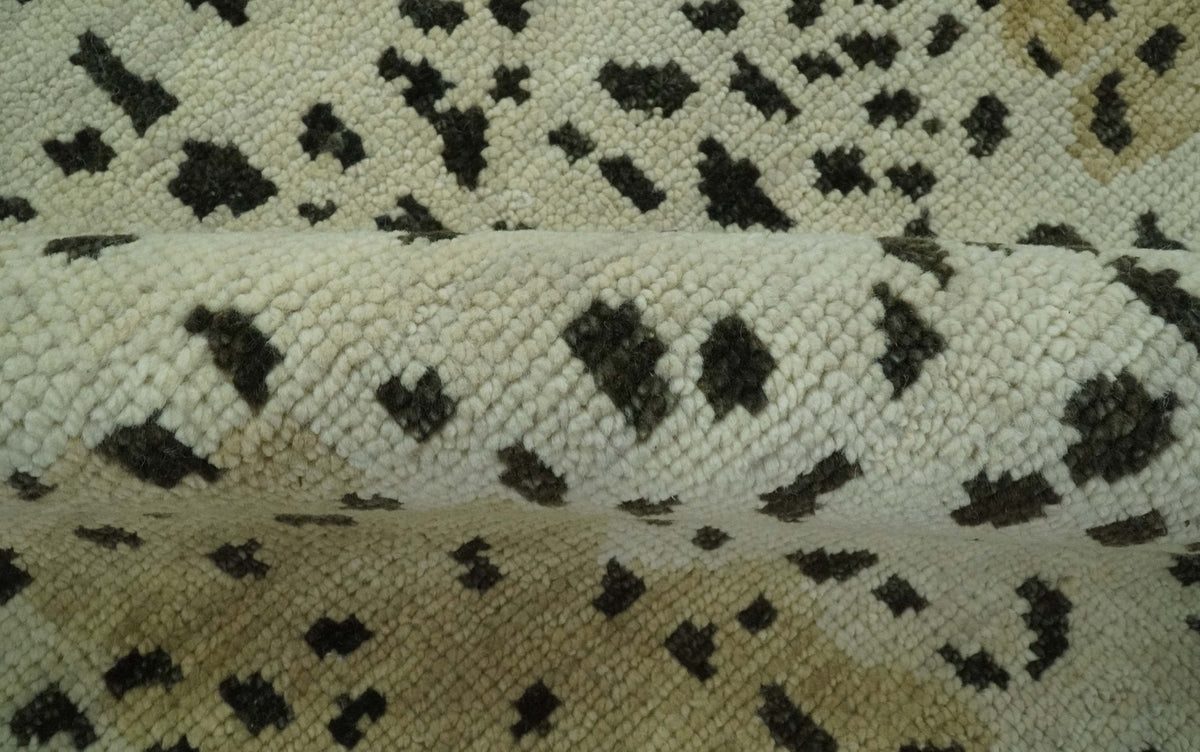 Ivory, Olive and Charcoal Leopard Design Hand Knotted Multi Size wool area rug.