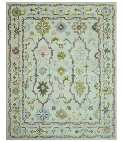 Ivory, Purple and Olive Floral Oushak Hand Tufted Custom Made wool rug.
