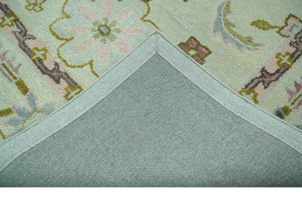 Ivory, Purple and Olive Floral Oushak Hand Tufted Custom Made wool rug.