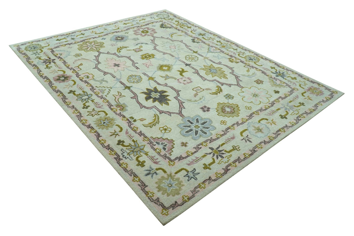 Ivory, Purple and Olive Floral Oushak Hand Tufted Custom Made wool rug.