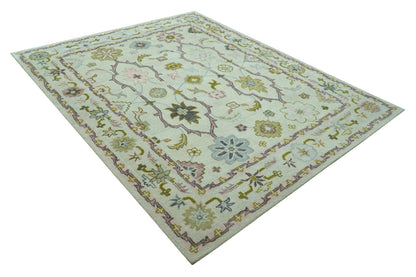 Ivory, Purple and Olive Floral Oushak Hand Tufted Custom Made wool rug.