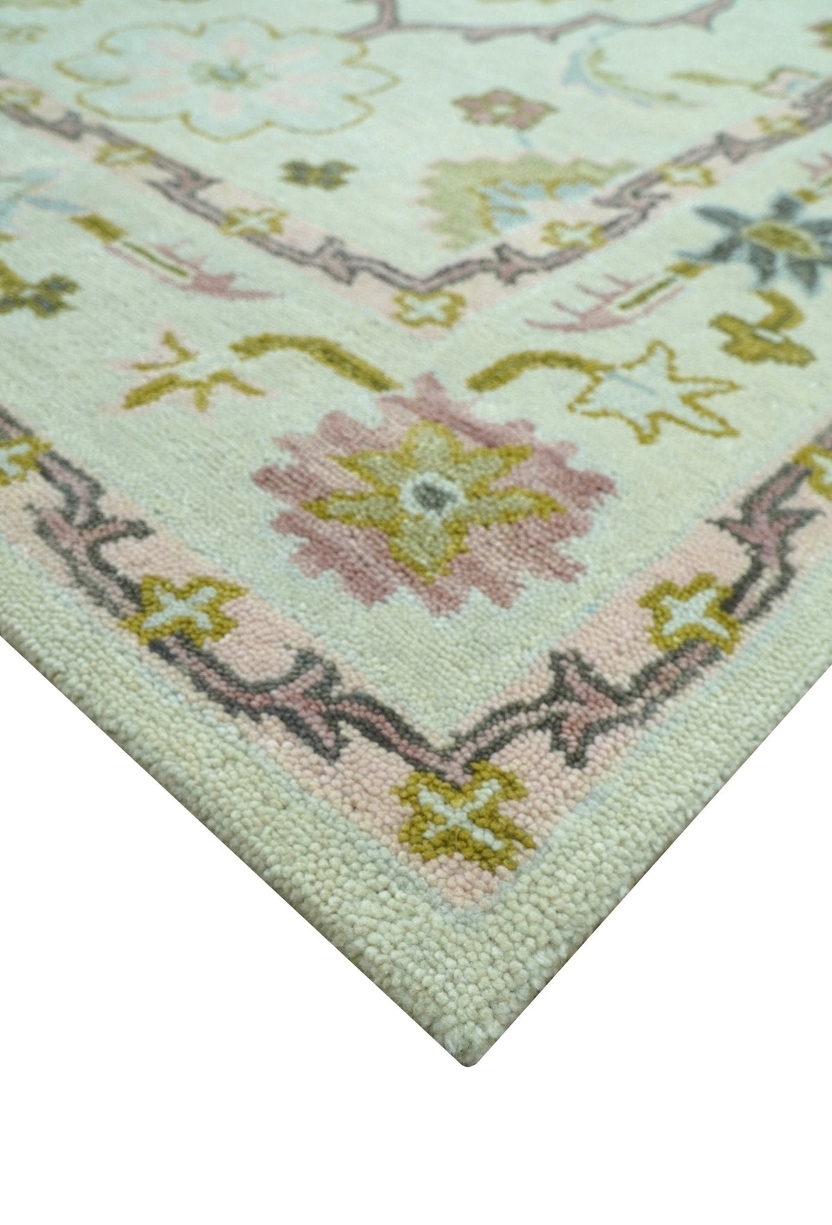 Ivory, Purple and Olive Floral Oushak Hand Tufted Custom Made wool rug.
