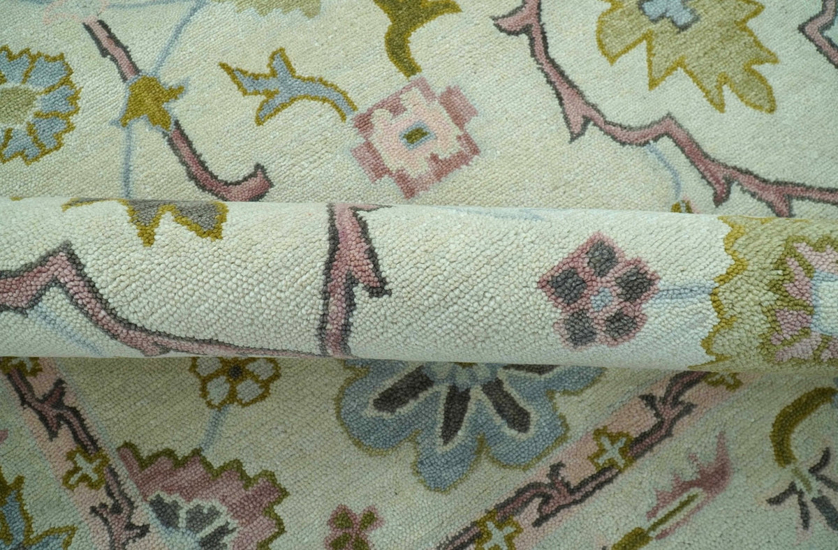 Ivory, Purple and Olive Floral Oushak Hand Tufted Custom Made wool rug.