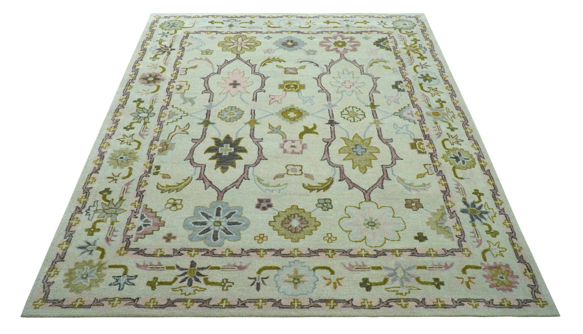 Ivory, Purple and Olive Floral Oushak Hand Tufted Custom Made wool rug.