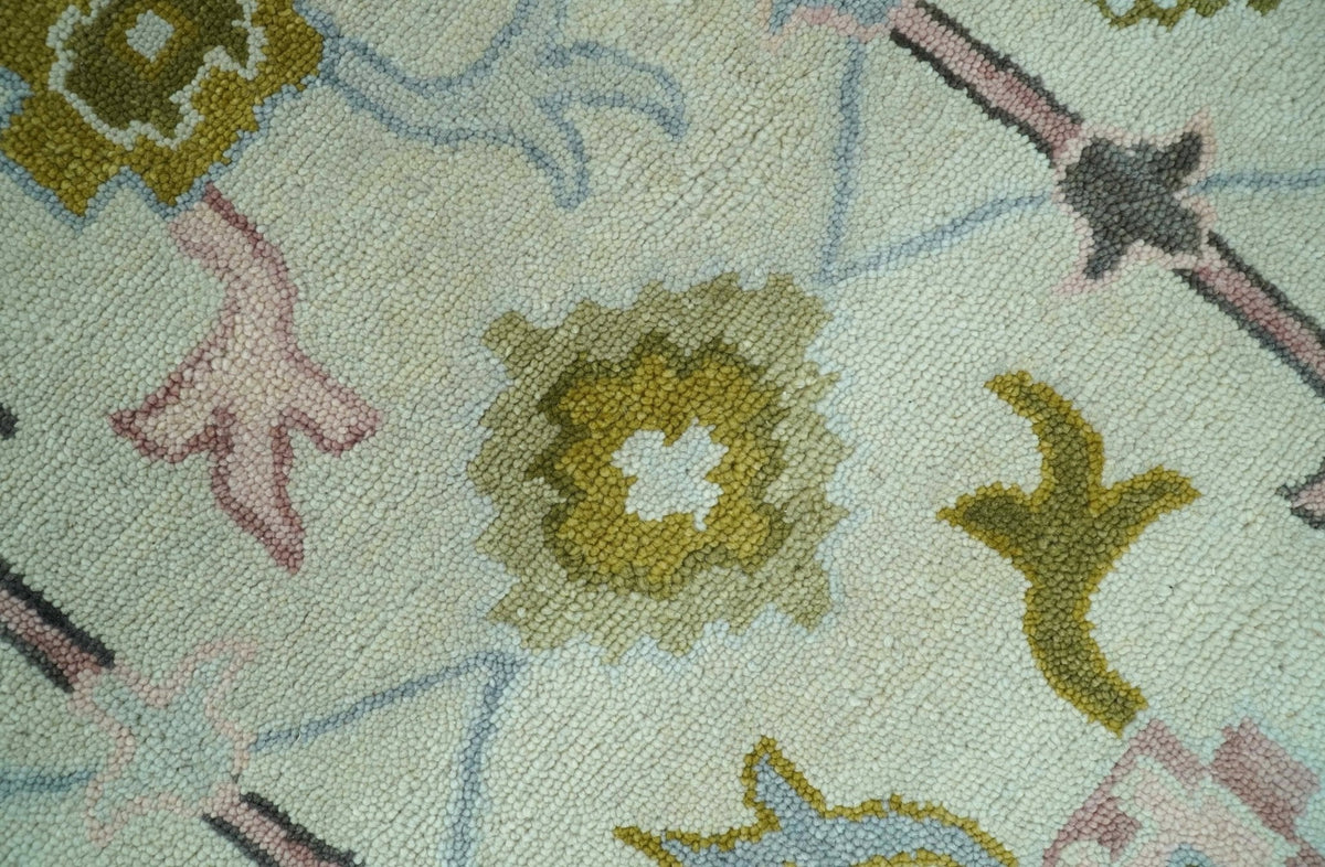 Ivory, Purple and Olive Floral Oushak Hand Tufted Custom Made wool rug.