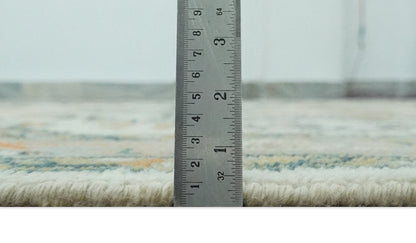 Ivory, Silver, Peach and Olive Traditional Heriz Hand Knotted Multi Size wool Area Rug.
