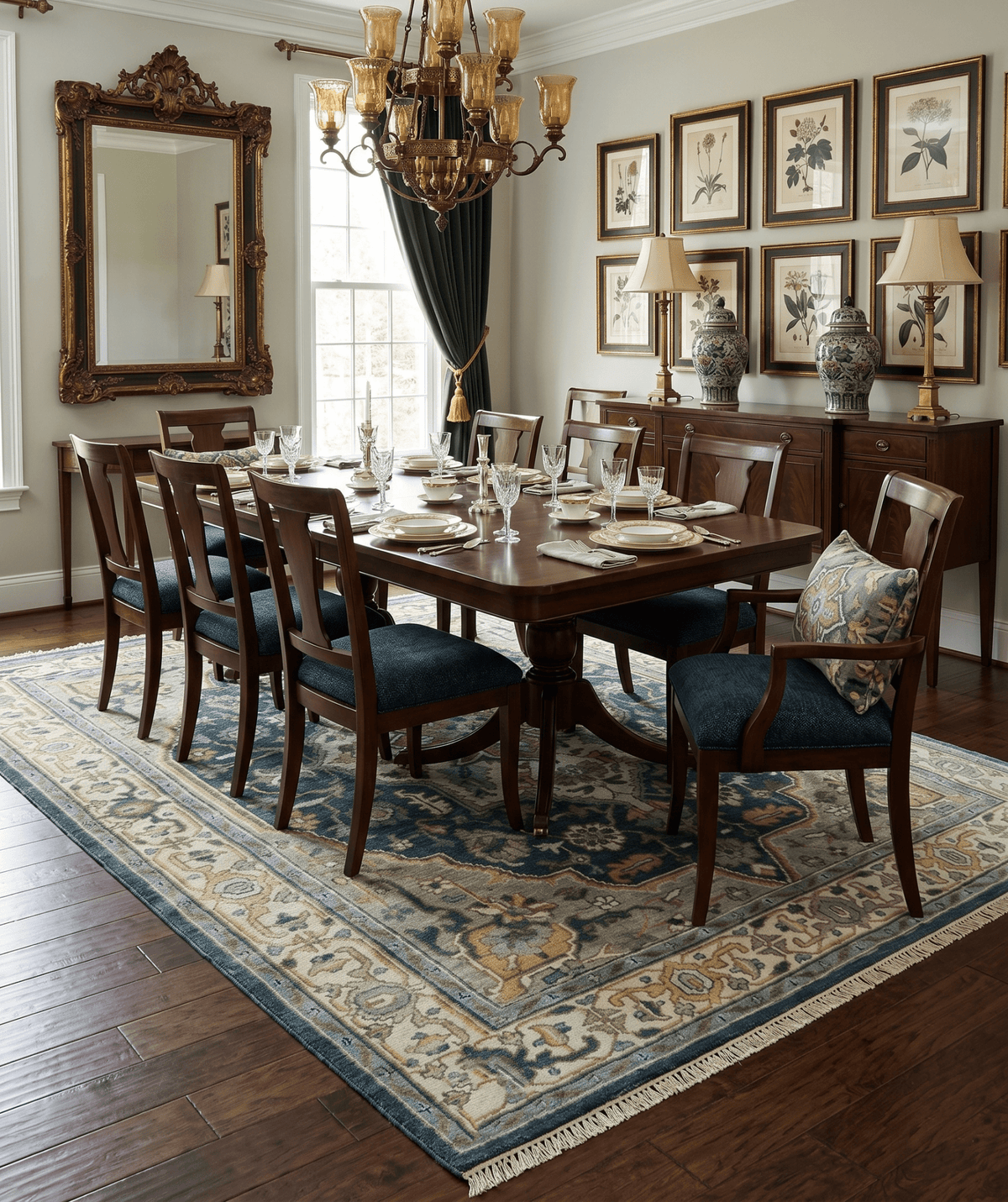 Ivory, Teal, and silver Hand Knotted Traditional Medallion Multi size wool Area Rug.