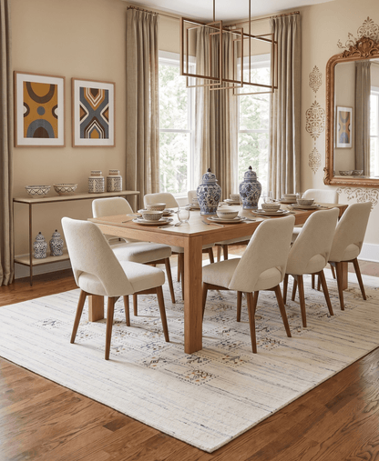 Ivory Tribal Design Hand Loomed Wool Area Rug.
