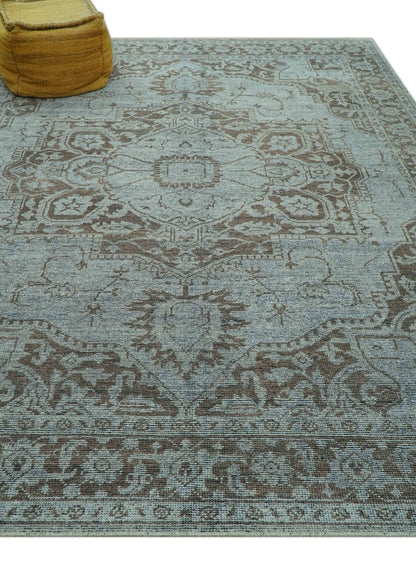Jewel Custom Made Hand Knotted Traditional Design Brown Wool Area Rug.