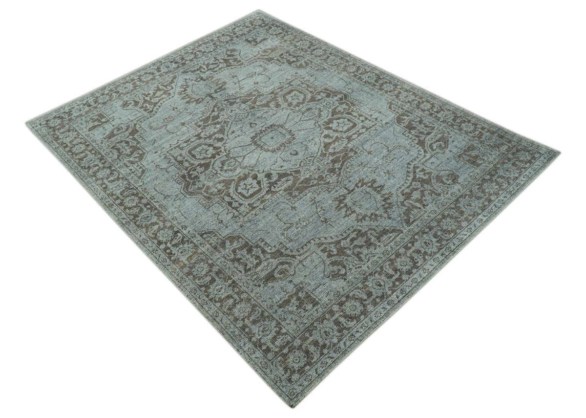 Jewel Custom Made Hand Knotted Traditional Design Brown Wool Area Rug.