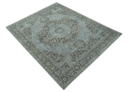 Jewel Custom Made Hand Knotted Traditional Design Brown Wool Area Rug.