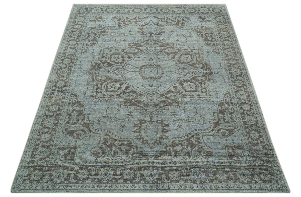 Jewel Custom Made Hand Knotted Traditional Design Brown Wool Area Rug.