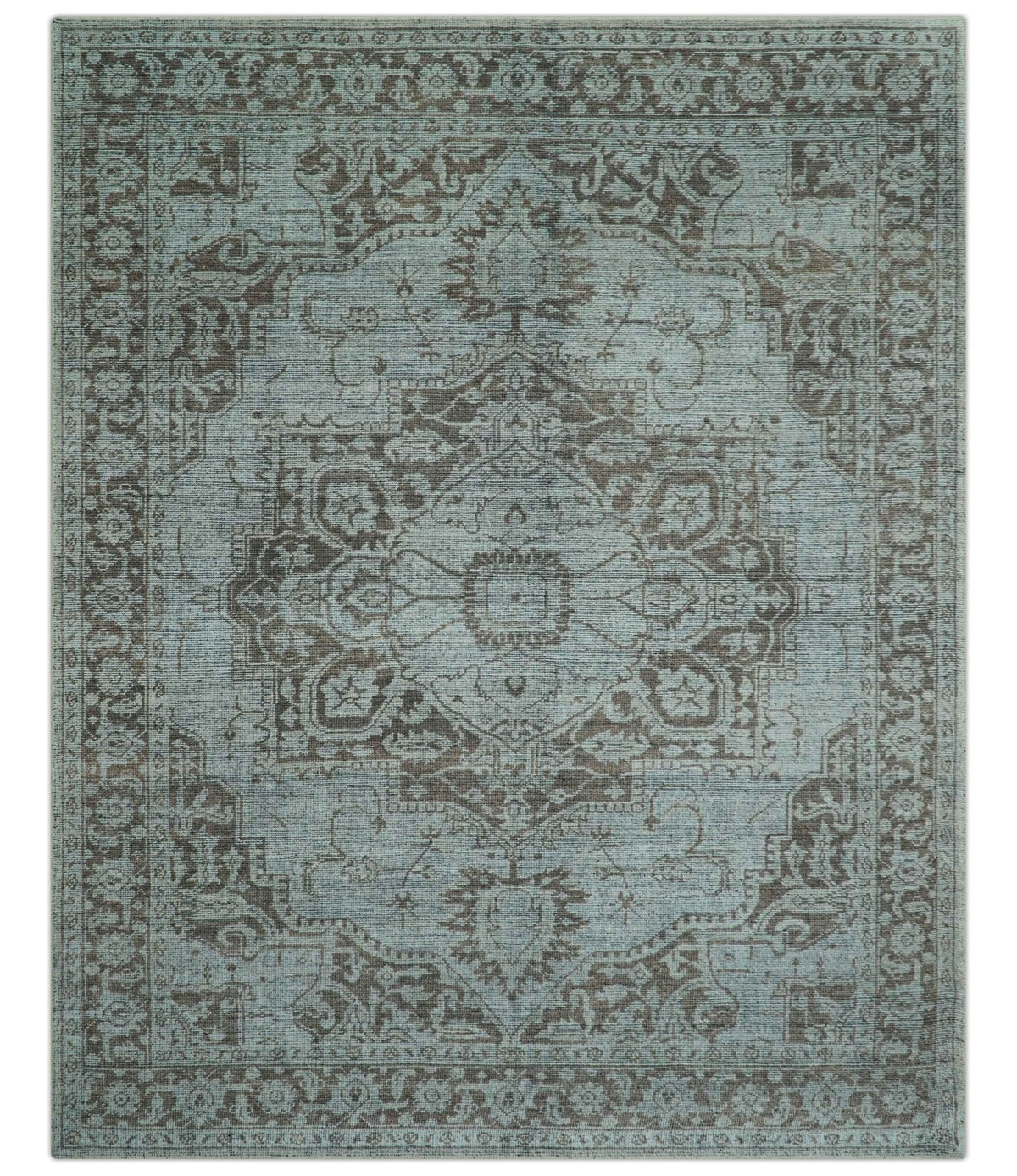 Jewel Custom Made Hand Knotted Traditional Design Brown Wool Area Rug.