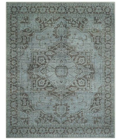 Jewel Custom Made Hand Knotted Traditional Design Brown Wool Area Rug.