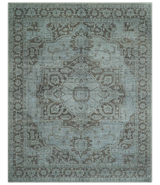 Jewel Custom Made Hand Knotted Traditional Design Brown Wool Area Rug.