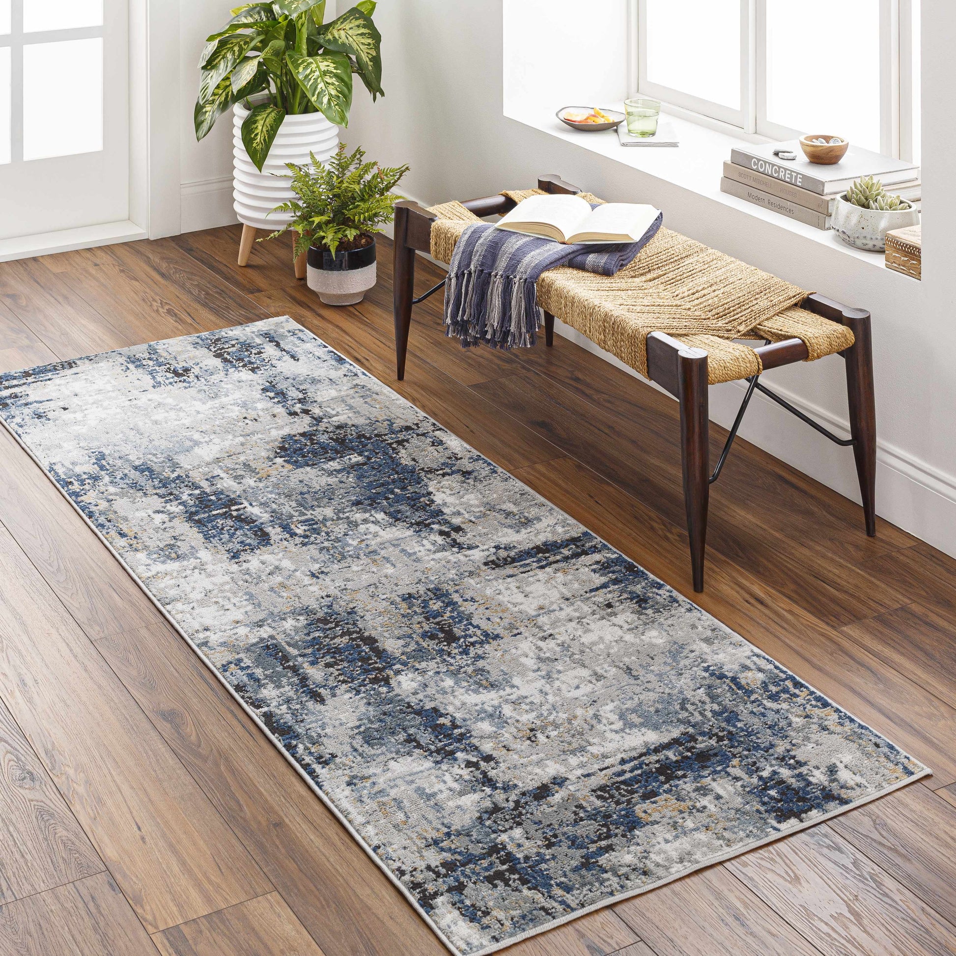 Campsall Gray&Blue Abstract Area Rug.