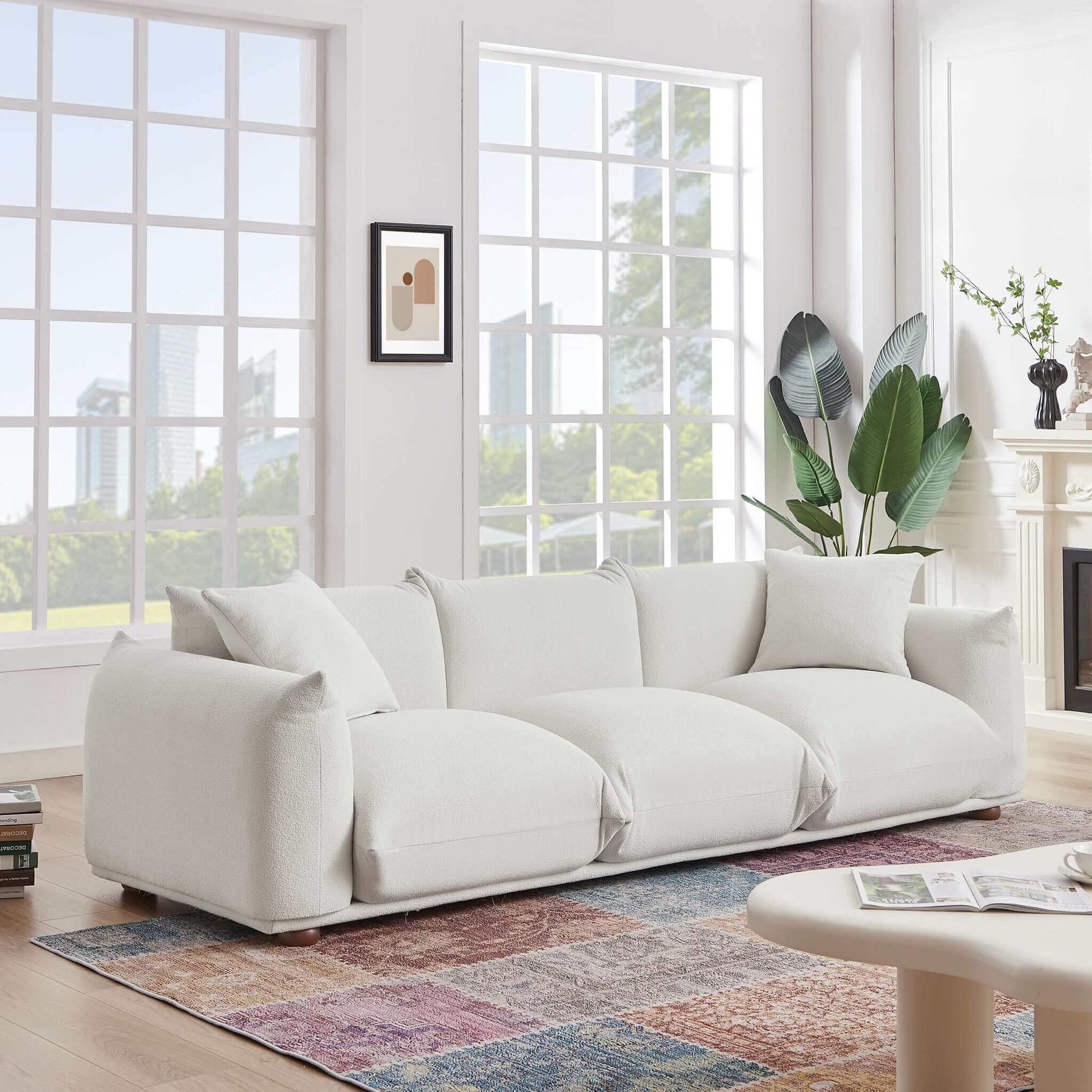 Ashcroft Furniture Co Kely Mid-Century Modern 100'' Boucle Upholstered Sofa