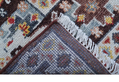 Ken Transitional Design Brown And Mustard Hand Knotted Wool Rug.