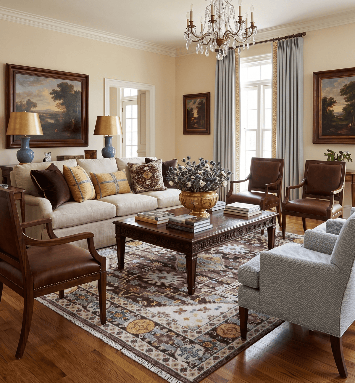 Ken Transitional Design Brown And Mustard Hand Knotted Wool Rug.