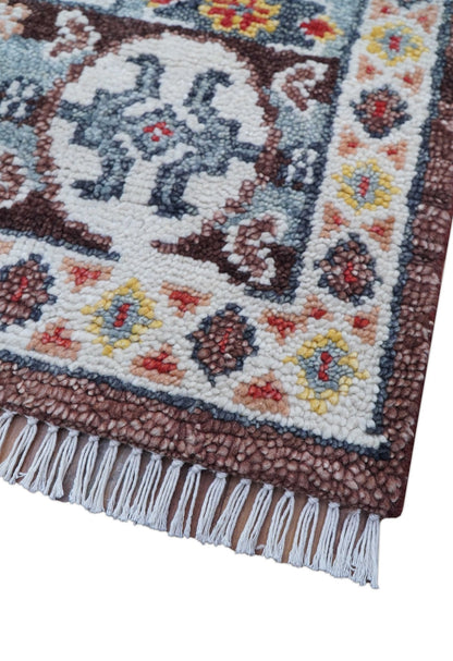 Ken Transitional Design Brown And Mustard Hand Knotted Wool Rug.