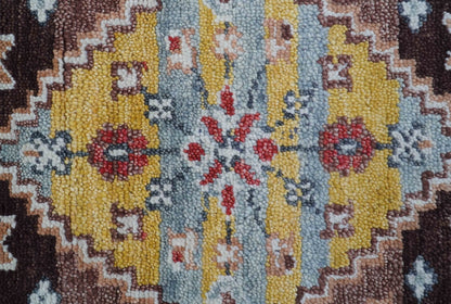Ken Transitional Design Brown And Mustard Hand Knotted Wool Rug.
