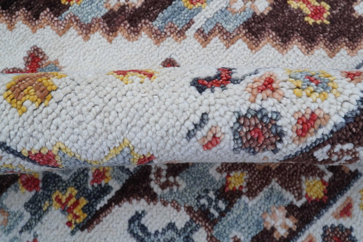 Ken Transitional Design Brown And Mustard Hand Knotted Wool Rug.