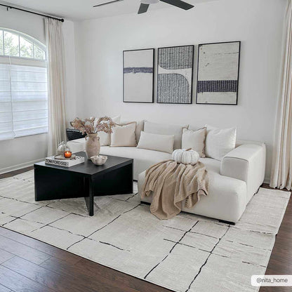 Koume Beige Maze Area Rug.