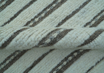 Krabi Contemporary Ivory And Brown Hand Knotted Wool Rug.