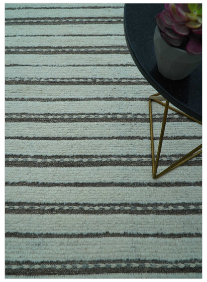 Krabi Contemporary Ivory And Brown Hand Knotted Wool Rug.