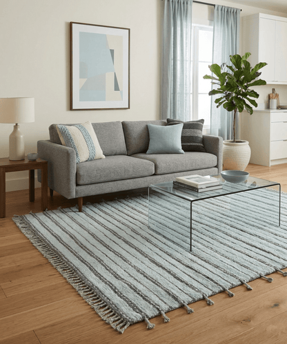 Krabi Contemporary Ivory And Brown Hand Knotted Wool Rug.