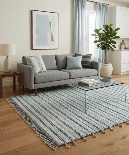 Krabi Contemporary Ivory And Brown Hand Knotted Wool Rug.
