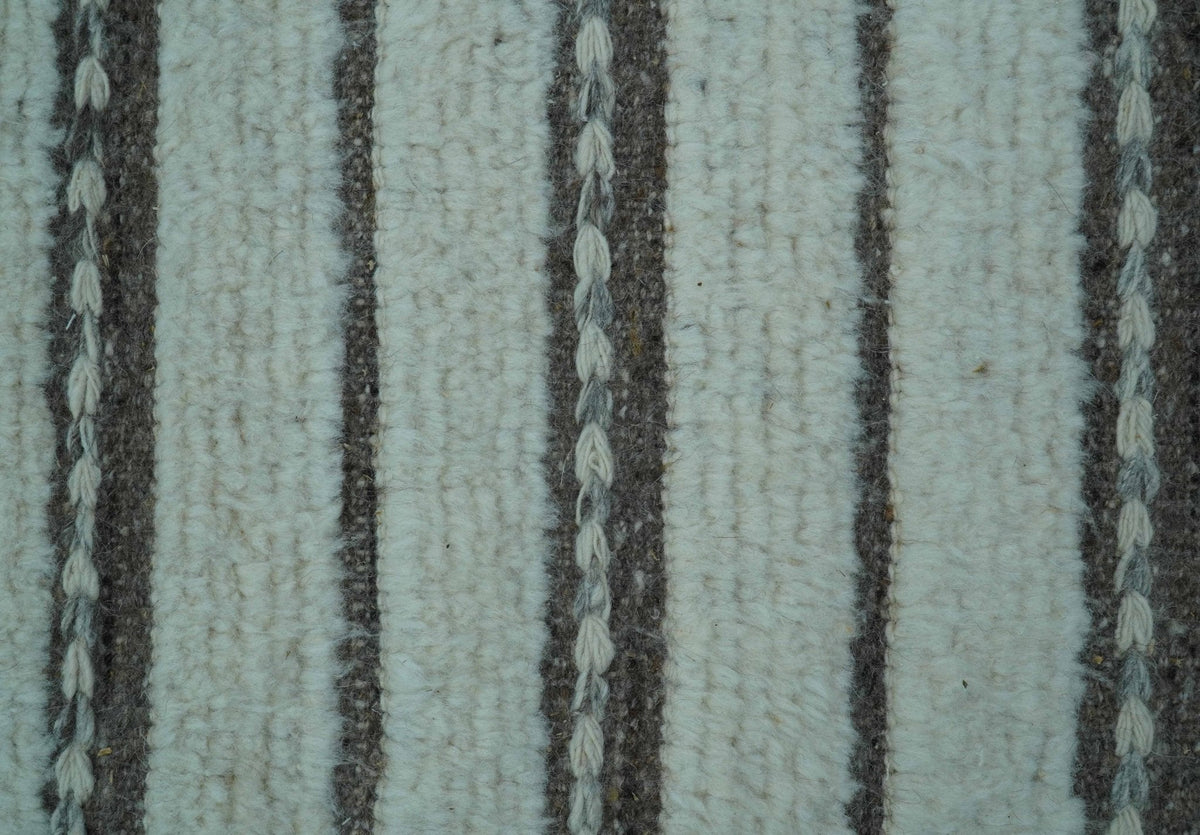 Krabi Contemporary Ivory And Brown Hand Knotted Wool Rug.