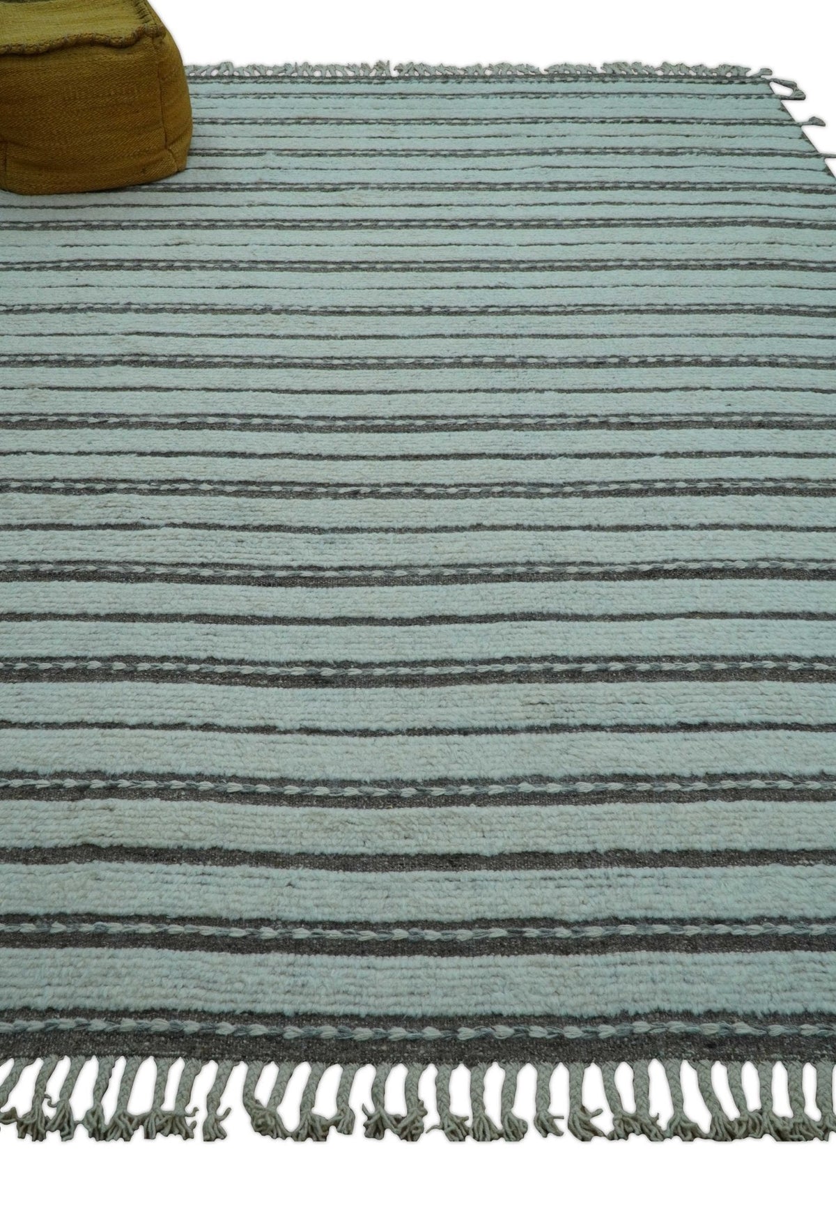 Krabi Contemporary Ivory And Brown Hand Knotted Wool Rug.