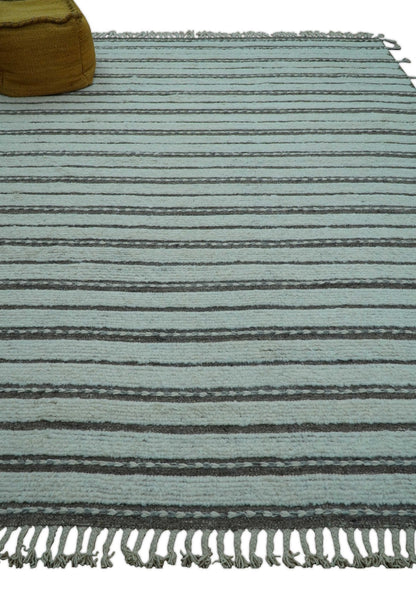 Krabi Contemporary Ivory And Brown Hand Knotted Wool Rug.