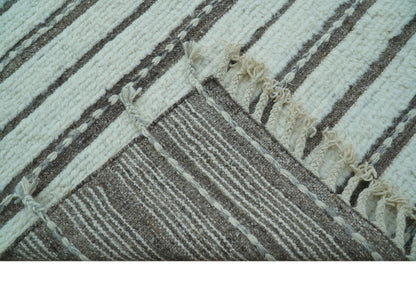 Krabi Contemporary Ivory And Brown Hand Knotted Wool Rug.