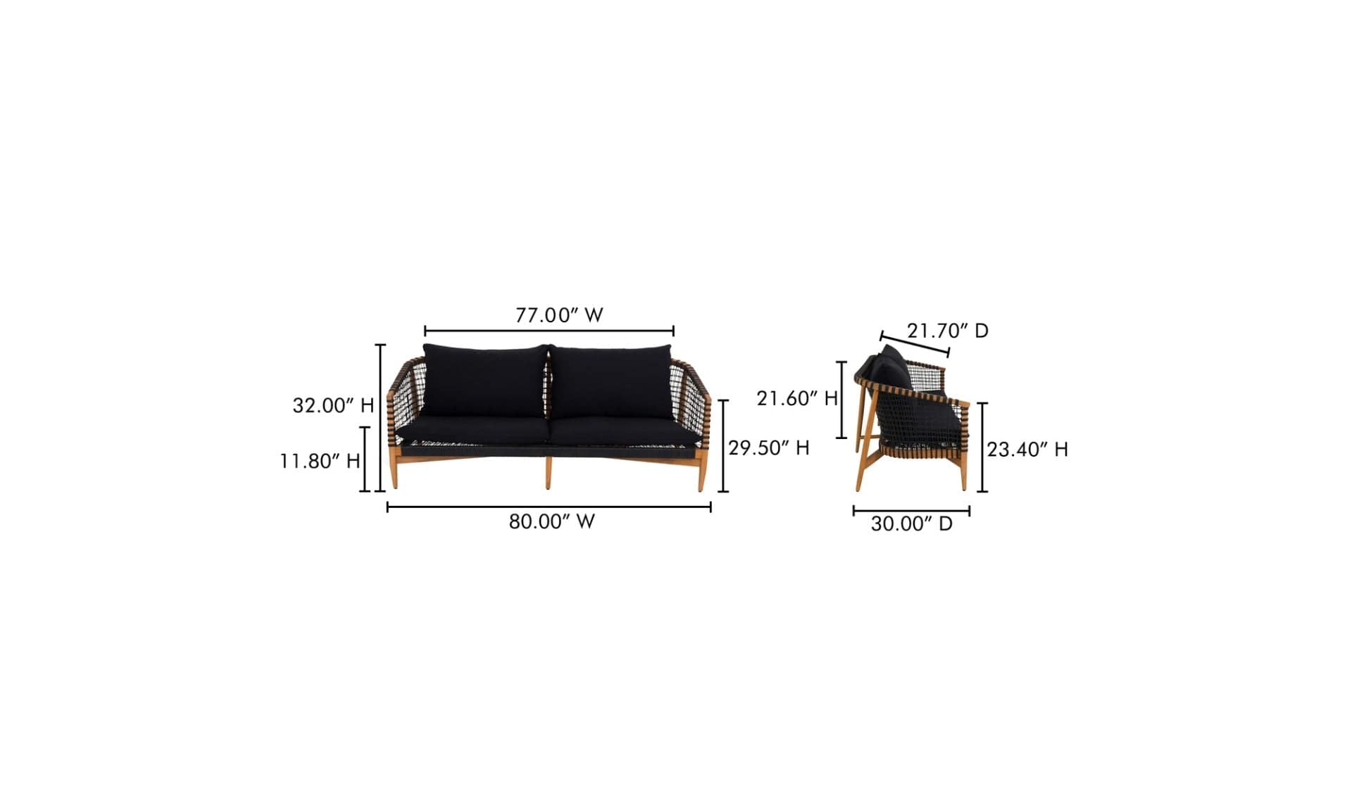 Moe's Home Collection Kuna Black Outdoor Sofa Kuna Black Outdoor Sofa