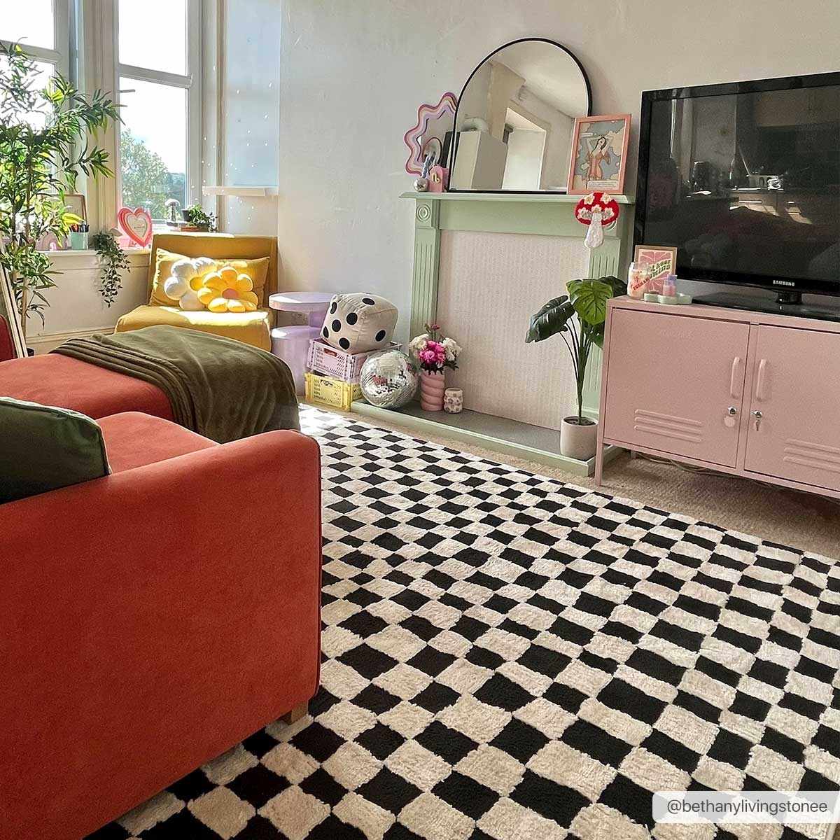 Lajos Black & White Checkered Plush Rug.