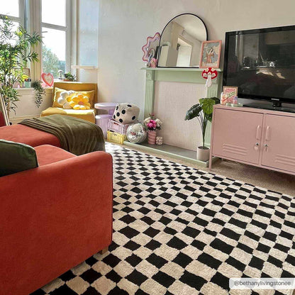 Lajos Black & White Checkered Plush Rug.