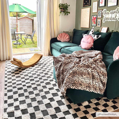 Lajos Black & White Checkered Plush Rug.