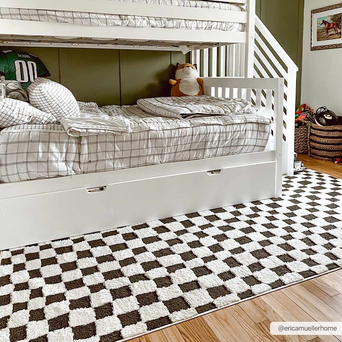 Lajos Black & White Checkered Plush Rug.
