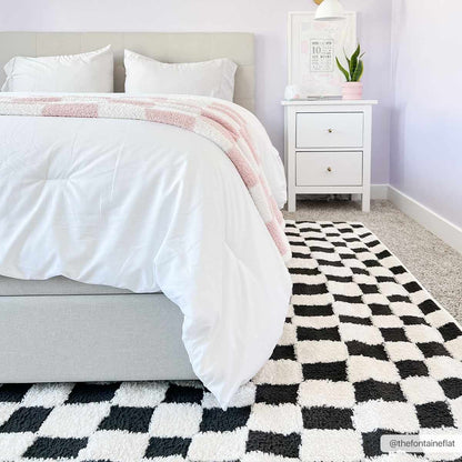 Lajos Black & White Checkered Plush Rug.