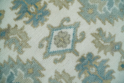 Hand Knotted Oriental Oushak Teal, Ivory and Beige Custom Made Wool Area Rug.