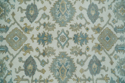 Hand Knotted Oriental Oushak Teal, Ivory and Beige Custom Made Wool Area Rug.