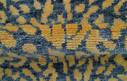 Leopard Animal Print Charcoal And Gold Hand Knotted Wool Rug.